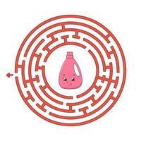 Funny circle maze. Game for kids. Puzzle for children. Cartoon style. Round labyrinth conundrum. Color vector illustration. Find the right path. The development of logical and spatial thinking.