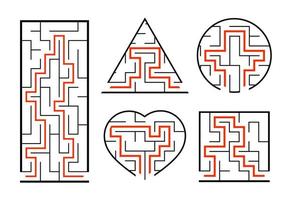 A set of mazes. Game for kids. Puzzle for children. Labyrinth conundrum. Find the right path. Vector illustration.