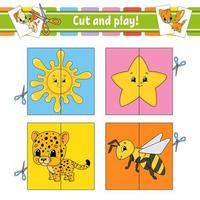 Cut and play. Flash cards. Color puzzle. Education developing worksheet. Activity page. Game for children. Funny character. Isolated vector illustration. Cartoon style.