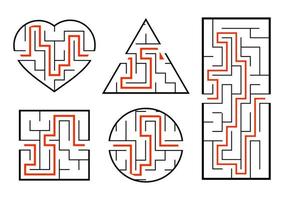 A set of mazes. Game for kids. Puzzle for children. Labyrinth conundrum. Find the right path. Vector illustration.