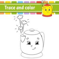 Trace and color. Coloring page for kids. Handwriting practice. Education developing worksheet. Activity page. Game for toddler and preschoolers. Isolated vector illustration. Cartoon style.