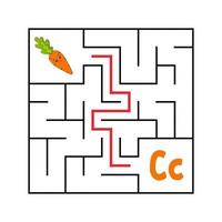 Square maze. Game for kids. Funny quadrate labyrinth. Education worksheet. Activity page. Puzzle for children. Cute cartoon style. Find the right way. Logical conundrum. Color vector illustration.