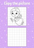 Copy the picture. Coloring book pages for kids. Education developing worksheet. Game for children. Handwriting practice. Funny character. Cute cartoon vector illustration.