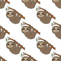 Happy sloth. Colored seamless pattern with cute cartoon character. Simple flat vector illustration isolated on white background. Design wallpaper, fabric, wrapping paper, covers, websites.