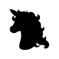 cabeza de unicornio de caballo. silueta negra. elemento de diseño. ilustración vectorial aislado sobre fondo blanco. plantilla para libros, pegatinas, carteles, tarjetas, ropa. vector