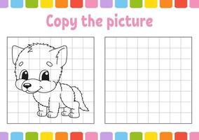 Copy the picture. Coloring book pages for kids. Education developing worksheet. Game for children. Handwriting practice. Funny character. Cute cartoon vector illustration.