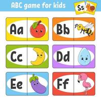 configurar tarjetas flash abc. alfabeto para niños. aprender letras. hoja de trabajo de desarrollo educativo. página de actividades para estudiar inglés. juego para niños. personaje divertido. ilustración vectorial. estilo de dibujos animados. vector