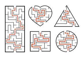 A set of mazes. Game for kids. Puzzle for children. Labyrinth conundrum. Find the right path. Vector illustration.