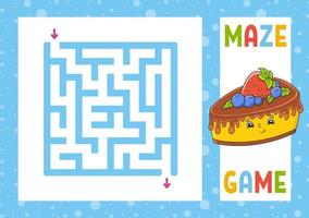 Square maze. Game for kids. Puzzle for children. Happy character. Labyrinth conundrum. Color vector illustration. Find the right path. Isolated vector illustration. Cartoon style.