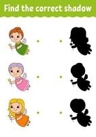 Find the correct shadow. Draw a line. Education developing worksheet. Game for kids. Activity page. Puzzle for children. Riddle for preschool. Isolated vector illustration. Cartoon style.