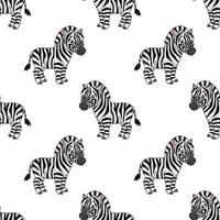 Happy zebra. Colored seamless pattern with cute cartoon character. Simple flat vector illustration isolated on white background. Design wallpaper, fabric, wrapping paper, covers, websites.