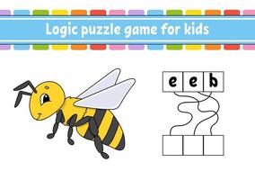 Logic puzzle game. Learning words for kids. Find the hidden name. Education developing worksheet. Activity page for study English. Game for children. Isolated vector illustration. Cartoon style.