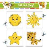 Cut and play. Flash cards. Color puzzle. Education developing worksheet. Activity page. Game for children. Funny character. Isolated vector illustration. Cartoon style.