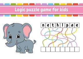 Logic puzzle game. Learning words for kids. Find the hidden name. Education developing worksheet. Activity page for study English. Game for children. Isolated vector illustration. Cartoon style.