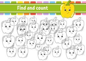 Find and count. Education developing worksheet. Activity page with pictures. Puzzle game for children. Logical thinking training. Isolated vector illustration. Funny character. Cartoon style.