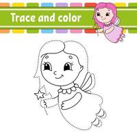 Trace and color. Coloring page for kids. Handwriting practice. Education developing worksheet. Activity page. Game for toddler and preschoolers. Isolated vector illustration. Cartoon style.