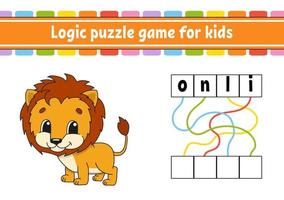 Logic puzzle game. Learning words for kids. Find the hidden name. Education developing worksheet. Activity page for study English. Game for children. Isolated vector illustration. Cartoon style.