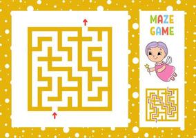 Maze. Game for kids. Funny labyrinth. Education developing worksheet. Activity page. Puzzle for children. Cute cartoon style. Riddle for preschool. Logical conundrum. Color vector illustration.