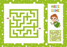 Maze. Game for kids. Funny labyrinth. Education developing worksheet. Activity page. Puzzle for children. Cute cartoon style. Riddle for preschool. Logical conundrum. Color vector illustration.