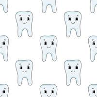 Happy tooth. Colored seamless pattern with cute cartoon character. Simple flat vector illustration isolated on white background. Design wallpaper, fabric, wrapping paper, covers, websites.