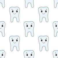 Happy tooth. Colored seamless pattern with cute cartoon character. Simple flat vector illustration isolated on white background. Design wallpaper, fabric, wrapping paper, covers, websites.