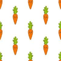 Happy carrot. Colored seamless pattern with cute cartoon character. Simple flat vector illustration isolated on white background. Design wallpaper, fabric, wrapping paper, covers, websites.