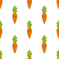 Happy carrot. Colored seamless pattern with cute cartoon character. Simple flat vector illustration isolated on white background. Design wallpaper, fabric, wrapping paper, covers, websites.