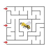 Funny square maze. Game for kids. Puzzle for children. Cartoon style. Labyrinth conundrum. Color vector illustration. Find the right path. The development of logical and spatial thinking.