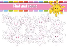 Find and count. Education developing worksheet. Activity page with pictures. Puzzle game for children. Logical thinking training. Isolated vector illustration. Funny character. Cartoon style.