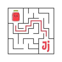 Square maze. Game for kids. Funny quadrate labyrinth. Education worksheet. Activity page. Puzzle for children. Cute cartoon style. Find the right way. Logical conundrum. Color vector illustration.