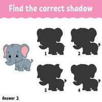 Find the correct shadow. Education developing worksheet. Matching game for kids. Activity page. Puzzle for children. Riddle for preschool. Cute character. Isolated vector illustration. Cartoon style.