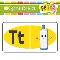 tarjetas flash abc. alfabeto para niños. aprender letras. hoja de trabajo de desarrollo educativo. página de actividades para estudiar inglés. juego para niños. personaje divertido. ilustración vectorial aislada. estilo de dibujos animados. vector