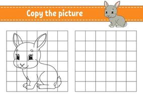 Copy the picture. Coloring book pages for kids. Education developing worksheet. Game for children. Handwriting practice. Funny character. Cute cartoon vector illustration.