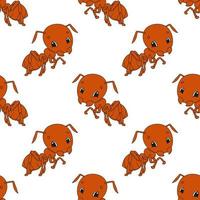 Happy ant. Colored seamless pattern with cute cartoon character. Simple flat vector illustration isolated on white background. Design wallpaper, fabric, wrapping paper, covers, websites.