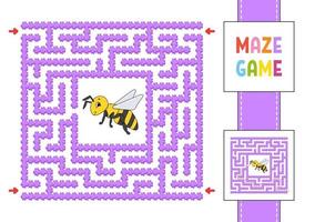 Funny square maze. Game for kids. Puzzle for children. Cartoon style. Labyrinth conundrum with character. Color vector illustration. Find the right path. With answer.