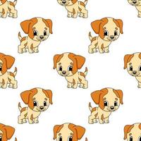 Happy dog. Colored seamless pattern with cute cartoon character. Simple flat vector illustration isolated on white background. Design wallpaper, fabric, wrapping paper, covers, websites.