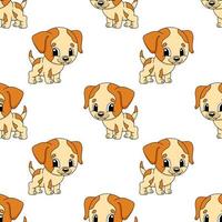 Happy dog. Colored seamless pattern with cute cartoon character. Simple flat vector illustration isolated on white background. Design wallpaper, fabric, wrapping paper, covers, websites.