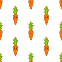 Happy carrot. Colored seamless pattern with cute cartoon character. Simple flat vector illustration isolated on white background. Design wallpaper, fabric, wrapping paper, covers, websites.