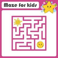 Funny maze. Game for kids. Puzzle for children. Cartoon style. Labyrinth conundrum. Color vector illustration. Find the right path. The development of logical and spatial thinking.