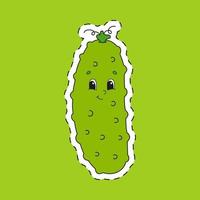 Cucumber. Cute character. Colorful vector illustration. Cartoon style. Isolated on color background. Design element. Template for your design, books, stickers, cards, posters, clothes.