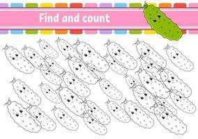 Find and count. Education developing worksheet. Activity page with pictures. Puzzle game for children. Logical thinking training. Isolated vector illustration. Funny character. Cartoon style.