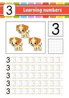 Trace and write. Handwriting practice. Learning numbers for kids. Education developing worksheet. Activity page. Game for toddlers and preschoolers. Isolated vector illustration in cute cartoon style.