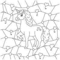 unicornio mágico de hadas. lindo caballo. página de libro para colorear para niños. patrón inusual. estilo de dibujos animados. ilustración vectorial aislado sobre fondo blanco. vector