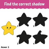 Find the correct shadow. Education developing worksheet. Matching game for kids. Activity page. Puzzle for children. Riddle for preschool. Cute character. Isolated vector illustration. Cartoon style.