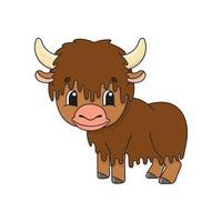 Brown yak. Cute character. Colorful vector illustration. Cartoon style. Isolated on white background. Design element. Template for your design, books, stickers, cards, posters, clothes.