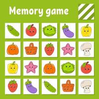 juego de memoria para niños. hoja de trabajo de desarrollo educativo. página de actividades con imágenes. juego de rompecabezas para niños. entrenamiento del pensamiento lógico. ilustración vectorial aislada. personaje divertido. estilo de dibujos animados. vector