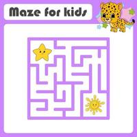 Funny maze. Game for kids. Puzzle for children. Cartoon style. Labyrinth conundrum. Color vector illustration. Find the right path. The development of logical and spatial thinking.