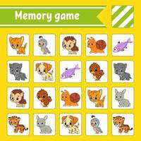 Memory game for kids. Education developing worksheet. Activity page with pictures. Puzzle game for children. Logical thinking training. Isolated vector illustration. Funny character. Cartoon style.