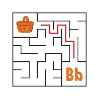 Square maze. Game for kids. Funny quadrate labyrinth. Education worksheet. Activity page. Puzzle for children. Cute cartoon style. Find the right way. Logical conundrum. Color vector illustration.