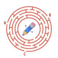 Circle maze. Game for kids. Puzzle for children. Round labyrinth conundrum. Color vector illustration. Find the right path. The development of logical and spatial thinking. Education worksheet.